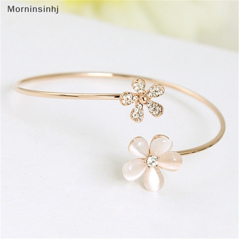 Mornin Fashion Wanita Bunga Kristal Lapis Emas Cuff Gelang Bangle Charm Perhiasan Hadiah id