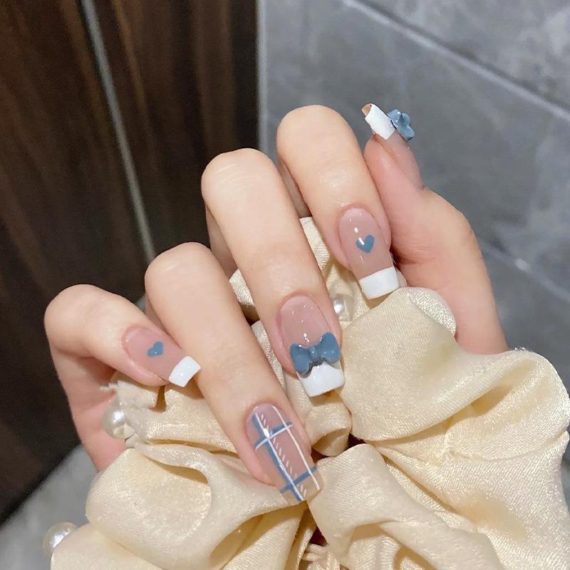 X43 24 Pcs DIY Kuku Palsu French Cool Finger Nail Art Stiker Kuku Palsu
