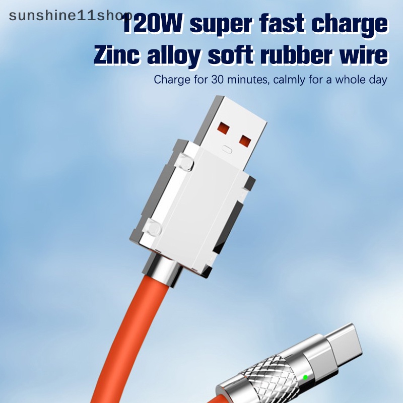 Sho 120W 6A Super Fast Charge Type-C Liquid Silicone Cable Quick Charge Kabel USB Untuk Xiaomi Huawei Samsung Pixel USB Bold Data Line N