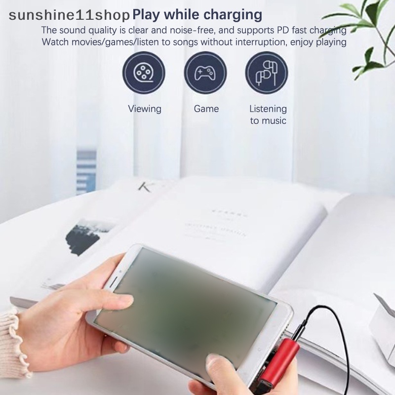 Sho 2-In-1 Charging Type-C To Type-C Male To Female Adaptor Headphone Jack 3.5mm N