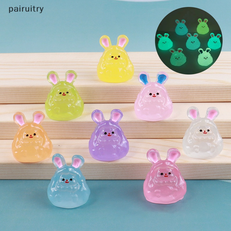 Prt 2pcs Miniatur Boneka Kartun Kelinci Bercahaya Lucu Resin Bunny Ornamen Mobil Dekorasi Rumah PRT