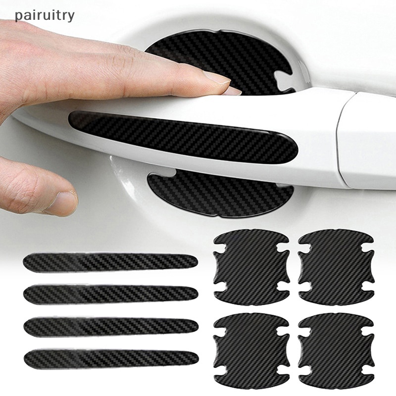 Prt 4PCS/8PCS Handle Pintu Mobil Mangkok Film Pelindung Anti Gores Stiker Serat Karbon Universal Car Auto Accessories PRT