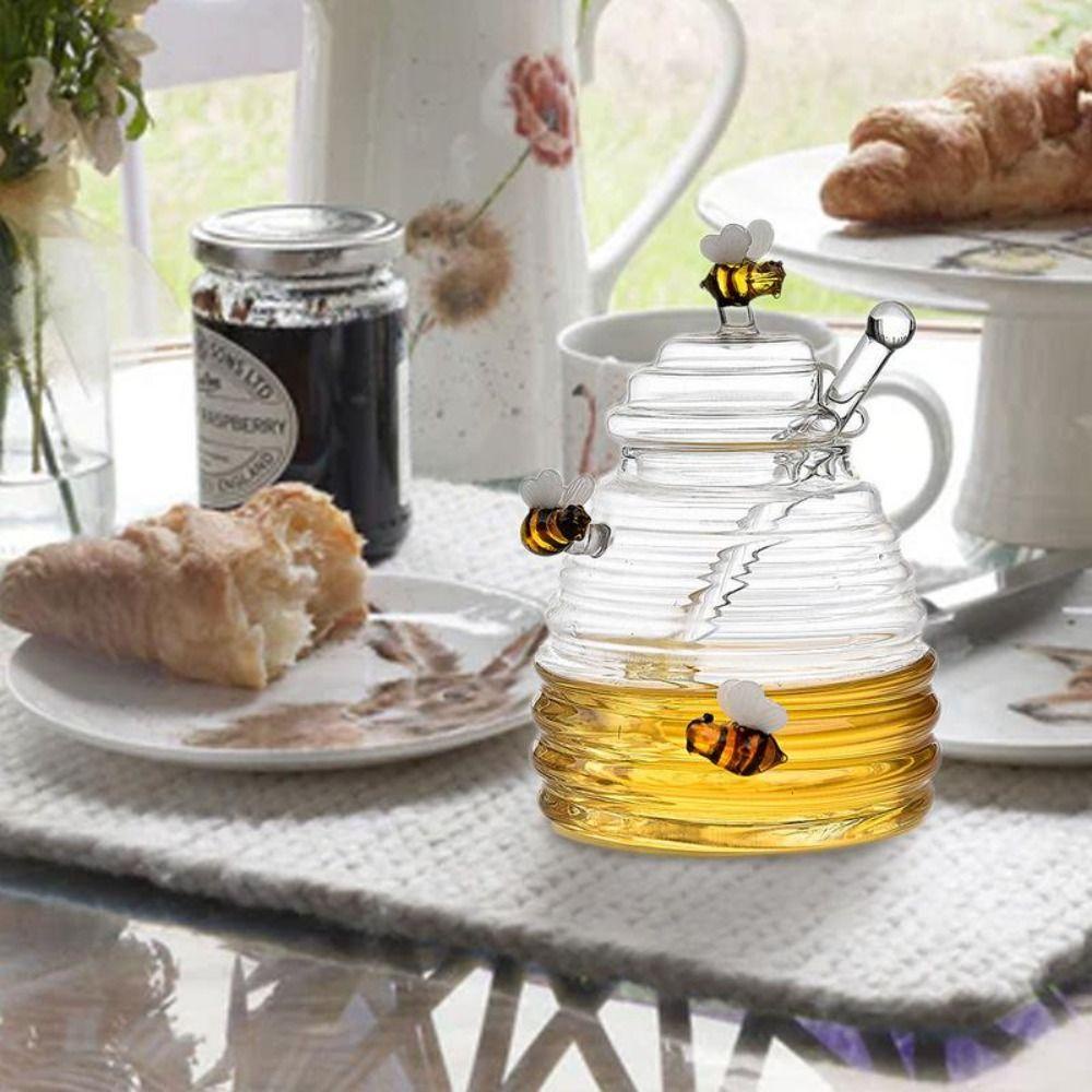 R-FLOWER Glass Honeycomb Tank Bening Dengan Tutup Syrup Botol Madu