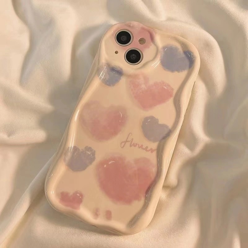 Casing Bunga Tinta Love Heart Pink Untuk Samsung A04s A30s A32 A23 A24 A20 A30 A20s A21s A51 A10s A03s A12 A14 A50s A04 A50 A11 A13 A03 A52 A52s A31 A02s M01s 3D Penutup Tepi Bergelombang Lengkung