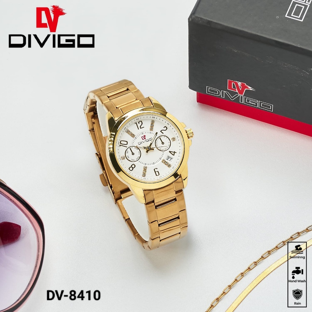 Jam tangan Wanita Divigo Dv-8410 Original Rantai Staintless Dijamin Tahan Air 3ATM