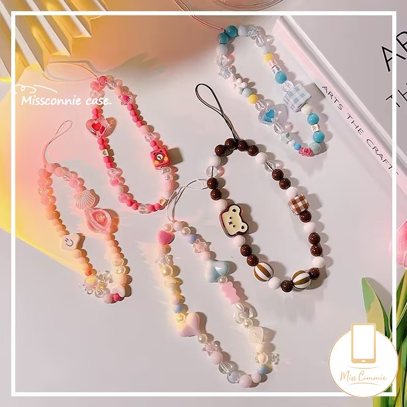 Casetify Rantai Telepon Universal INS Kartun Hewan Lucu Beruang Warna-Warni Ponsel Tali Aksesoris Sederhana Cinta Hati Rantai Manik-Manik Gantungan Kunci Dekorasi Lanyard