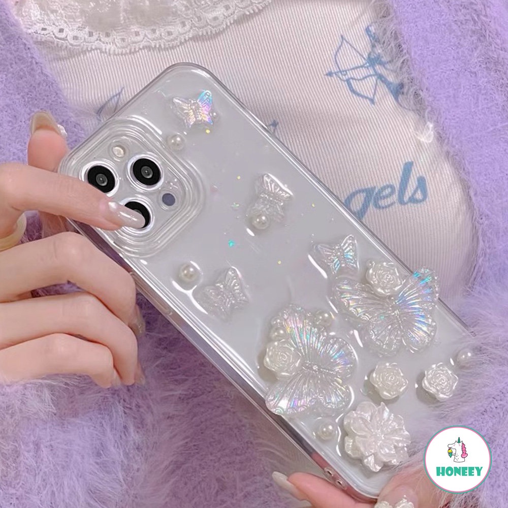 Casing Ponsel Gel Kupu-Kupu Bening Glitter 3D Untuk iPhone 11 Pro Max13 12 14 Pro Max XR X Xs Max7 8 Plus SE Lembut TPU Penutup Belakang