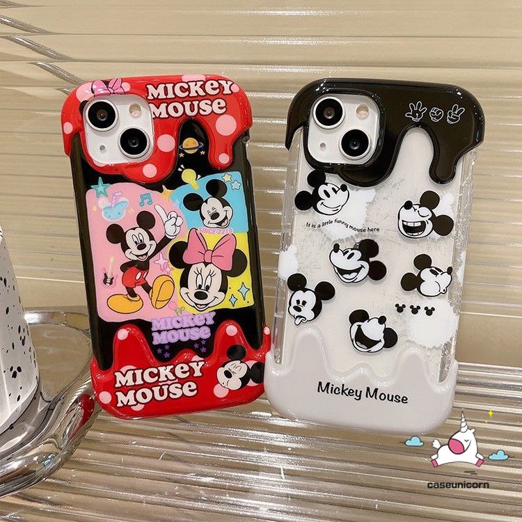 Casing Ponsel Es Krim Permen Kreatif 3D Kompatibel Untuk IPhone 7Plus 8Plus 78 Plus 11 14 13 12 Pro Max XR X XS Max Pasangan Kartun Lucu Mickey Minnie Mouse Lembut Shockproof Cover