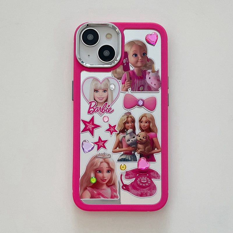 All New Mirror Princess Barbie Electroplated Camera Silicone Soft Case IPhone 11 12 13 14 Pro Max Women's Fashion Gift Cute Pink