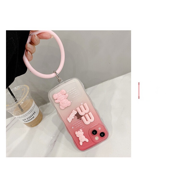 Andyh Desain Baru Untuk Vivo Y1S Y91C Case 3D Cute Bear+ Gelang Warna Solid Fashion Premium Gradien Lembut Casing Ponsel Silikon Shockproof Casing Pelindung Penutup Belakang