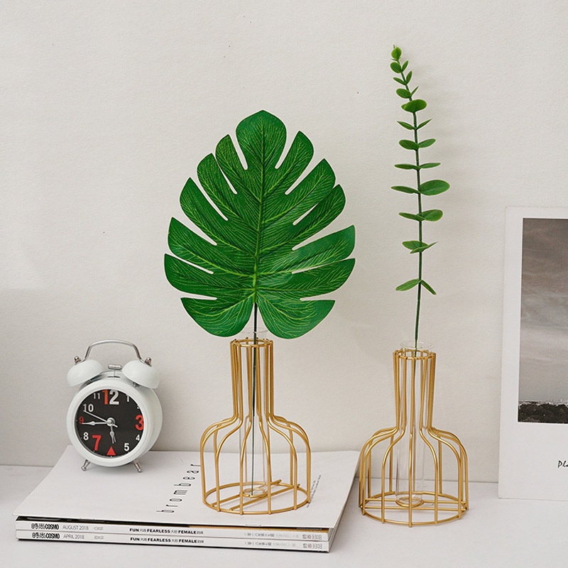 Vase Dekorasi Rumah Modern Karangan Bunga Meja, Gaya Nordic Transparan Vas Kaca Geometris Besi Tabung Uji Tanaman Logam