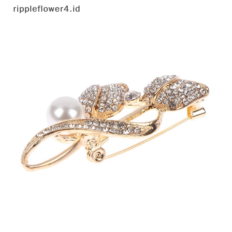 {rippleflower4.id} Bros Tulip Mutiara Berlian Imitasi Untuk Wanita Baroque Trendy Elegan Brooch Pins~