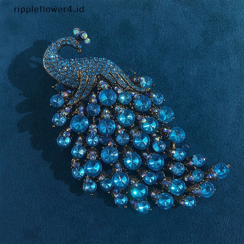 {rippleflower4.id} Berlian Imitasi Bros Merak Untuk Aksesoris Pakaian Wanita Elegan Perjamuan Pernikahan Perhiasan Pin Perempuan~