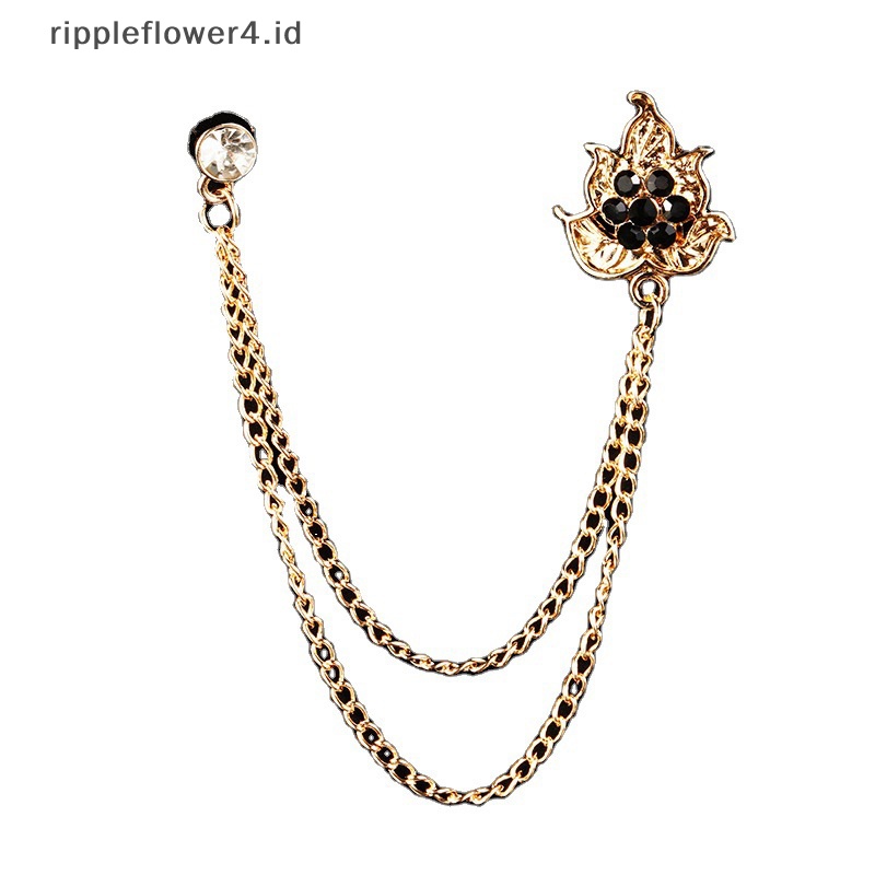 {rippleflower4.id} Bunga Salju Daun Mawar Bros Kristal Rumbai Rantai Kerah Pin Jas Kemeja Kerah Lencana Pakaian Bros Untuk Wanita Pria Breast Flower Shoes Topi Aksesoris~
