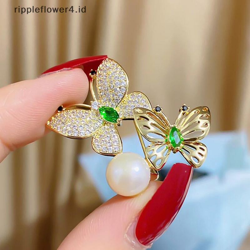 {rippleflower4.id} Trendi Kupu-Kupu Shiny Rhinestones Gadis Bros Elegan Mutiara Serangga Bros Pin Untuk Aksesoris Pakaian Wanita Jewellry Hadiah~