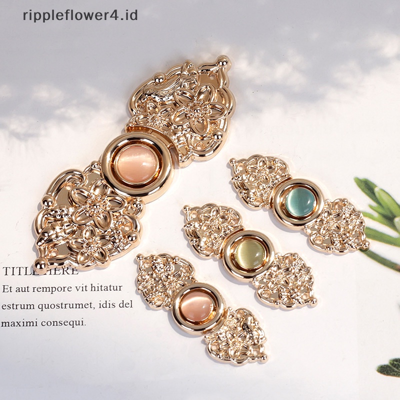 {rippleflower4.id} 2pasang Cina Simpul Tombol Cheongsam Vintage Metal Opal Button Garment Dekorasi~