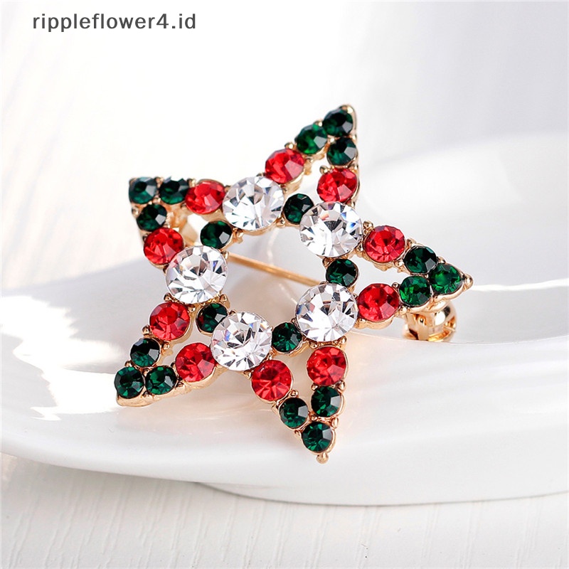 {rippleflower4.id} 1x Hot Fashion Bintang Kristal Berlian Imitasi Snowman Natal Bros Pin Hadiah Xmas~