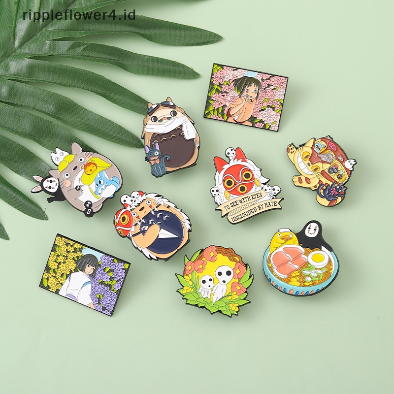 {rippleflower4.id} Spirited Away Totoro Enamel Pin Koleksi Anime Film Bros Kerah Pin Hutan Semangat Kucing Bus Catbus Ramen Lencana~