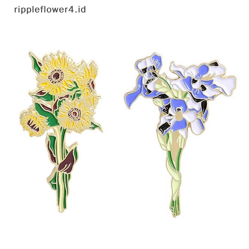{rippleflower4.id} Lapel Pin Lencana Van Gogh Bunga Matahari Iris Bros Bunga Topi Pin Logam Untuk Pakaian Enamel Pin Lencana Untuk Hadiah Ransel Untuk Wanita~
