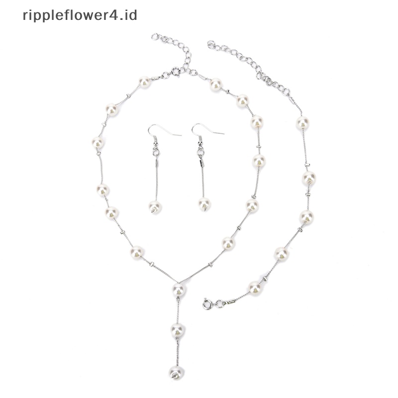 {rippleflower4.id} Multilayer Simulasi Mutiara Kalung Gelang Anting Set Perhiasan Lapis Emas~