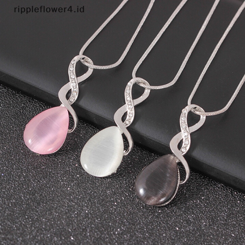 {rippleflower4.id} Fashion Opal Kristal Salib Tetesan Air Kalung Anting Set Aksesoris Hadiah~