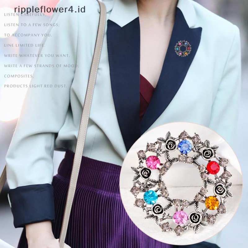 {rippleflower4.id} Berlian Imitasi Bros Pin Wanita Gaun Mantel Aksesoris Pesta Pernikahan Bros Pin Perhiasan~