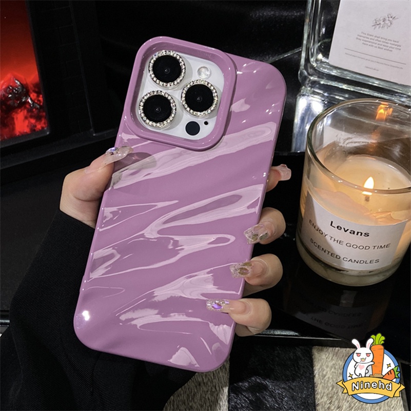 Luxury High-end Ungu 3D Pleats iPhone Case Kompatibel Untuk Iphone14 13 12 11 Pro Max X Xr Xs Max8 7 6 6s Plus SE 2020 Karet Menebal Casing Ponsel Bumper Shockproof Lembut TPU Cover