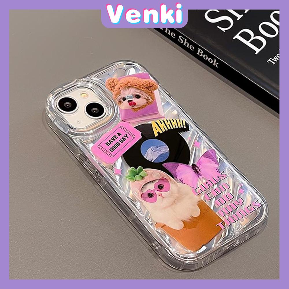 VENKI - Untuk iPhone 11 iPhone Case Laser Reflektif Bening Ponsel Case TPU Lembut Shockproof Airbag Case Cute Kucing Anjing Kompatibel dengan iPhone 14 13 Pro max 12 Pro Max XR XR 7Plus 8Plus