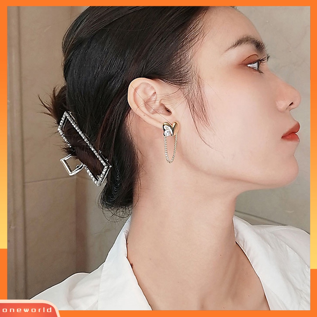 [WOD] 1pc Wanita Anting Bentuk Hati Berkilau Punk Rumbai Rantai Menjuntai Anting-Anting Perhiasan Fashion