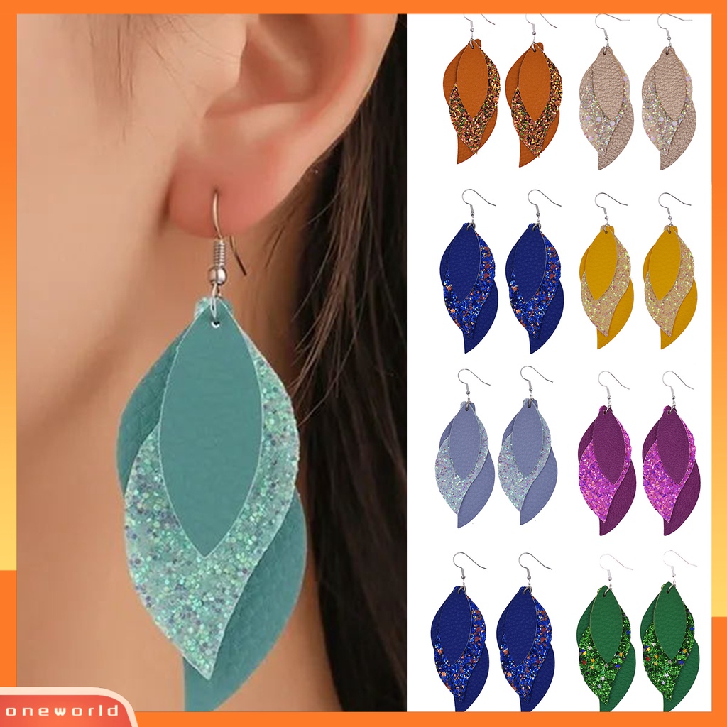 [WOD] 1pasang Tindik Indah Menawan Drop Anting-Anting Multi Layer Daun Menjuntai Kait Anting Perhiasan Fashion