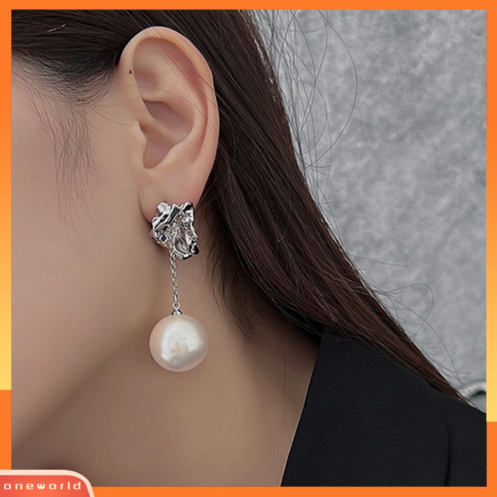 [WOD] 1pasang Anting Menjuntai Retro Berlebihan Rumbai Logam Lipit Geometris Hias Hadiah Wanita Besar Mutiara Imitasi Liontin Stud Earrings Perhiasan Untuk Pakaian Sehari-Hari