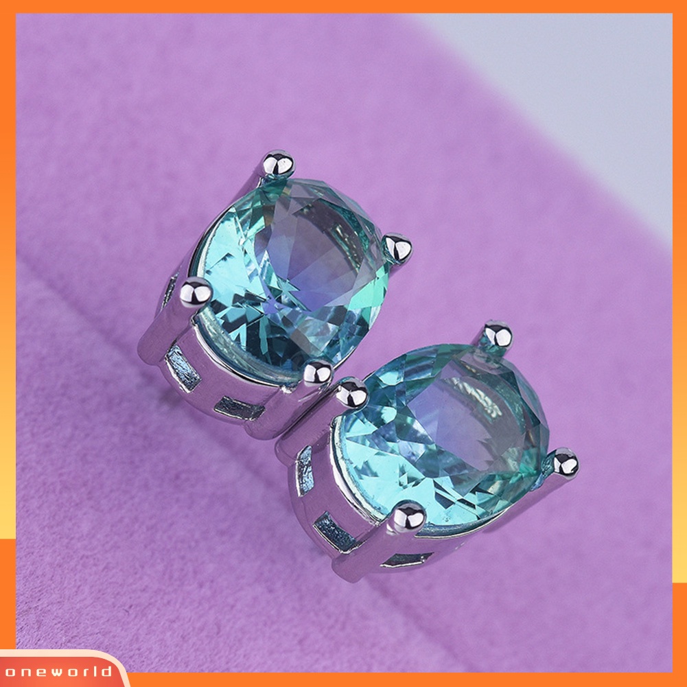 [WOD] Fashion Wanita Oval Cut Faux Gemstone Hias Telinga Stud Anting Pesta Perhiasan Hadiah