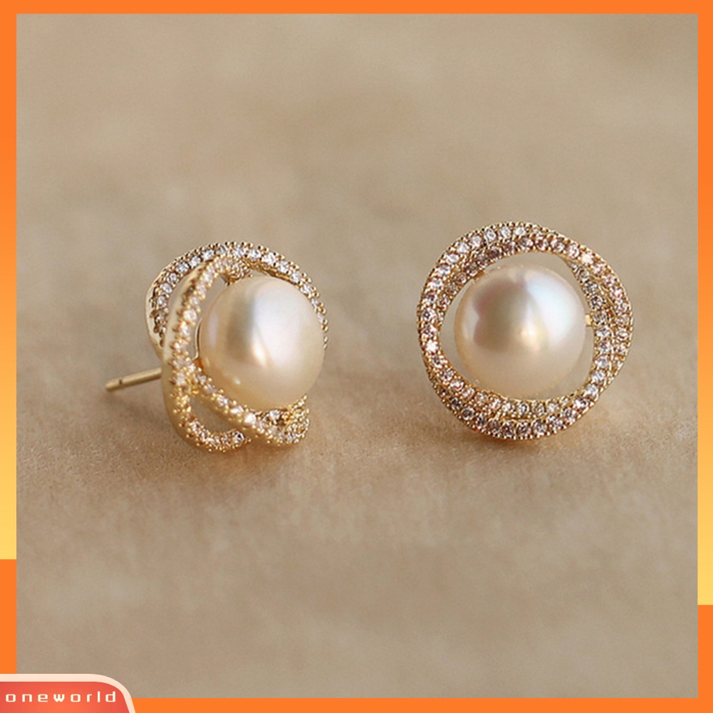 [WOD] Anting Tusuk Telinga Lapis Silver Mutiara Imitasi Bulat Untuk Wanita Hadiah Perhiasan Perjamuan