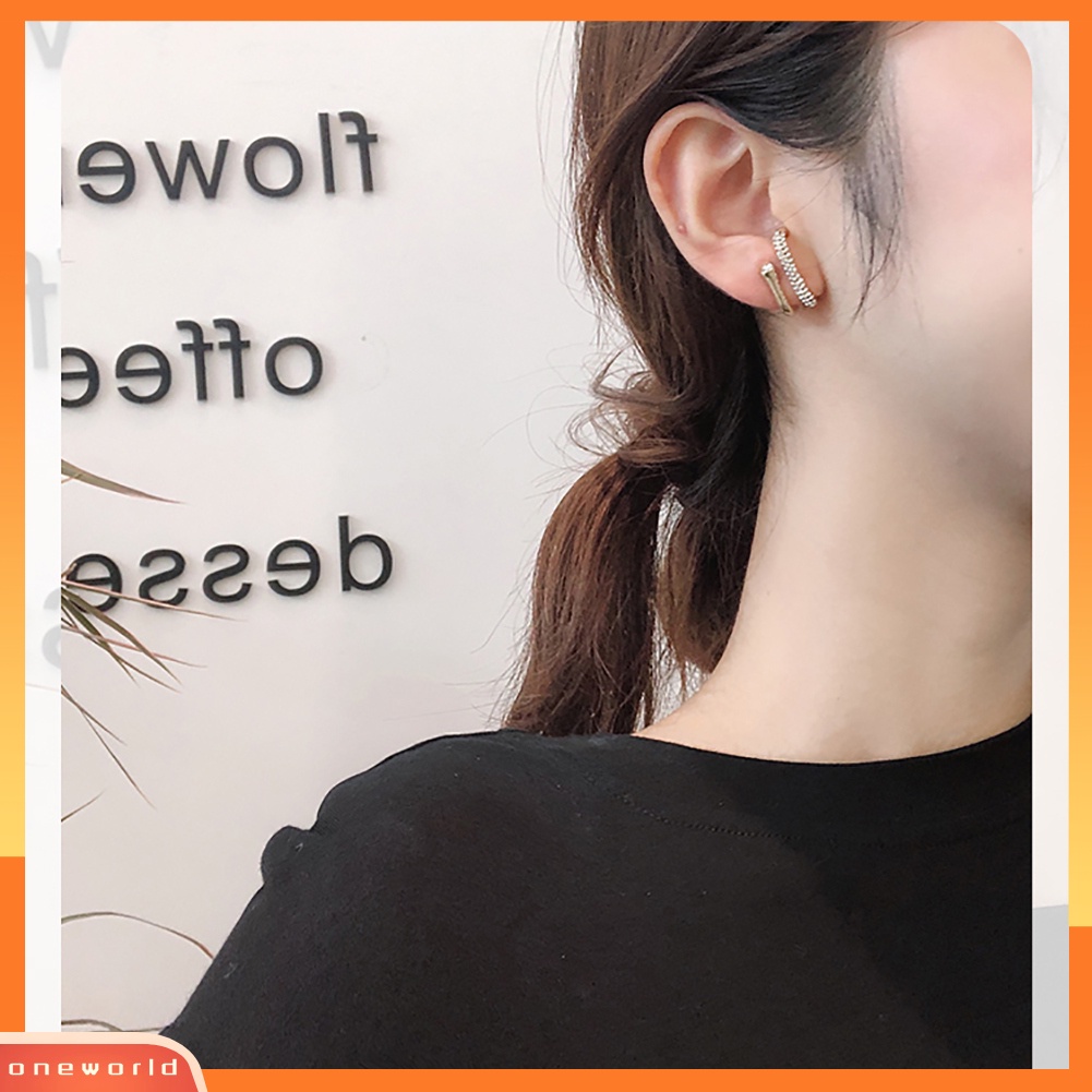 [WOD] Wanita Gaya Sederhana Berlian Imitasi Bentuk U Ear Stud Earrings Aksesoris Perhiasan