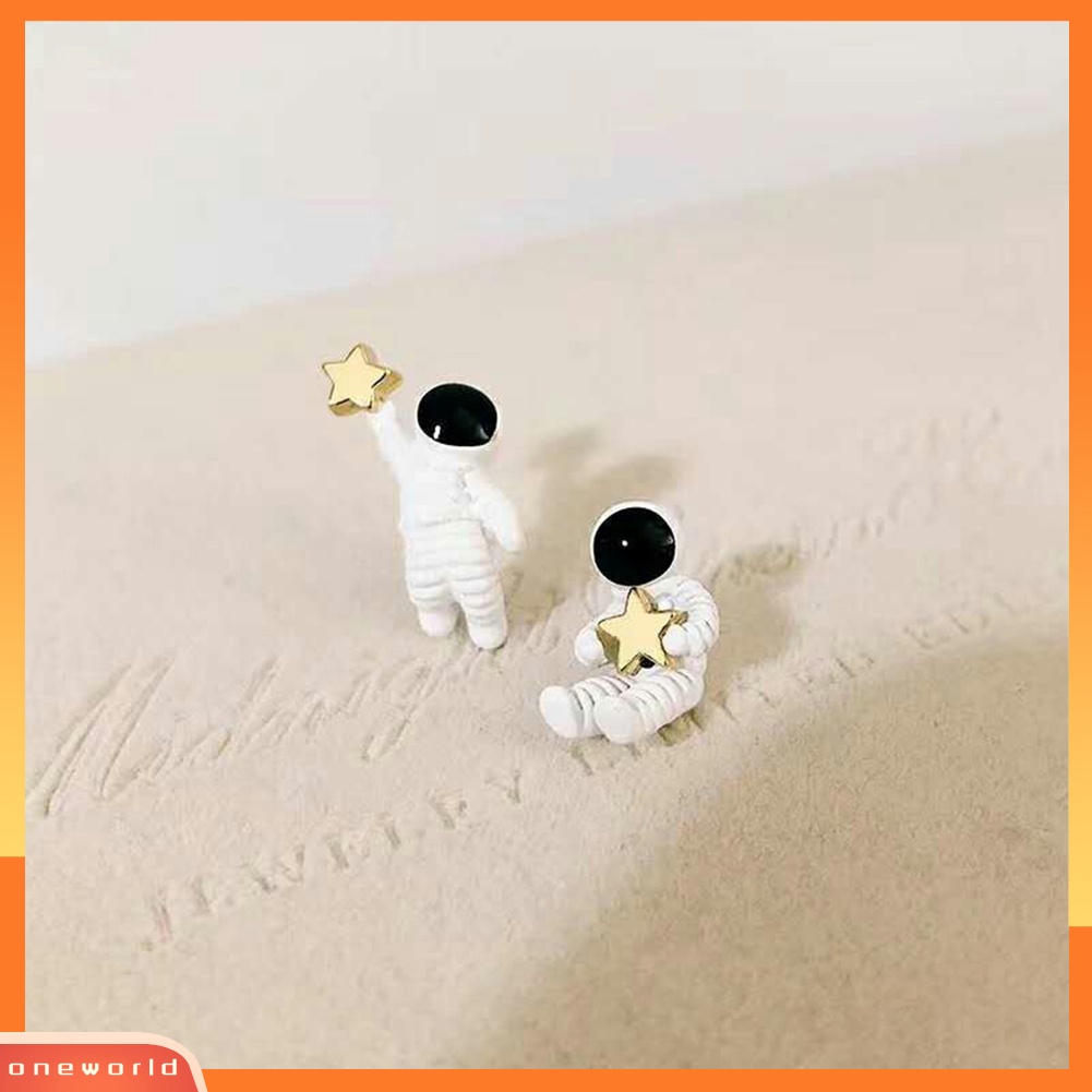 [WOD] Lucu Wanita Asimetris Bintang Spaceman Ear Studs Earrings Perhiasan Hadiah Pesta