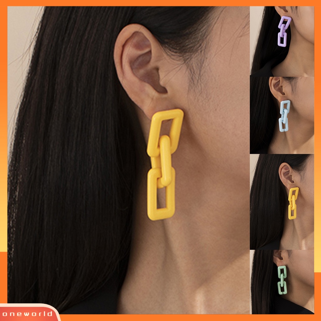 [WOD] Wanita Sederhana Berlebihan Geometri Persegi Panjang Menjuntai Akrilik Ear Stud Earring Hadiah