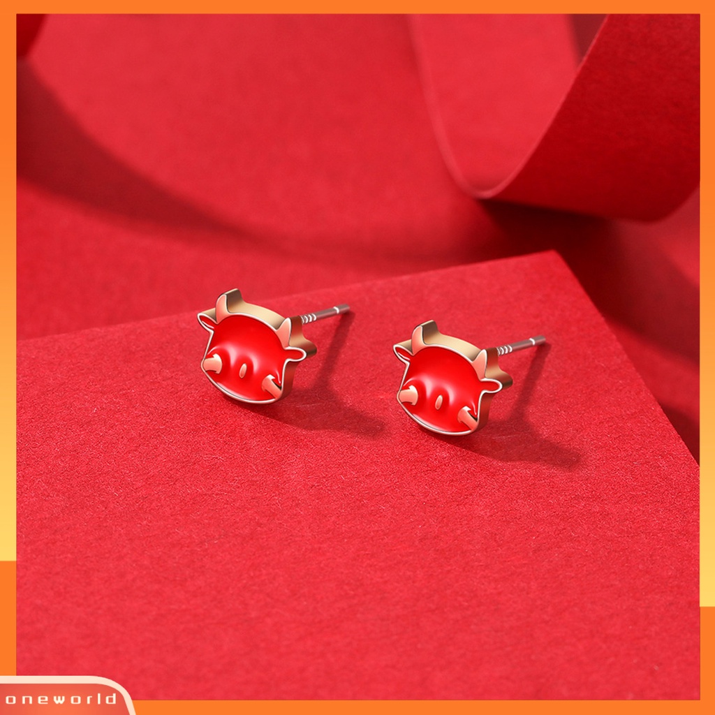 [WOD] 1pasang Anting Tusuk Hadiah Perhiasan Gaya China Giwang Telinga Sapi Wanita Merah Untuk Festival Musim Semi