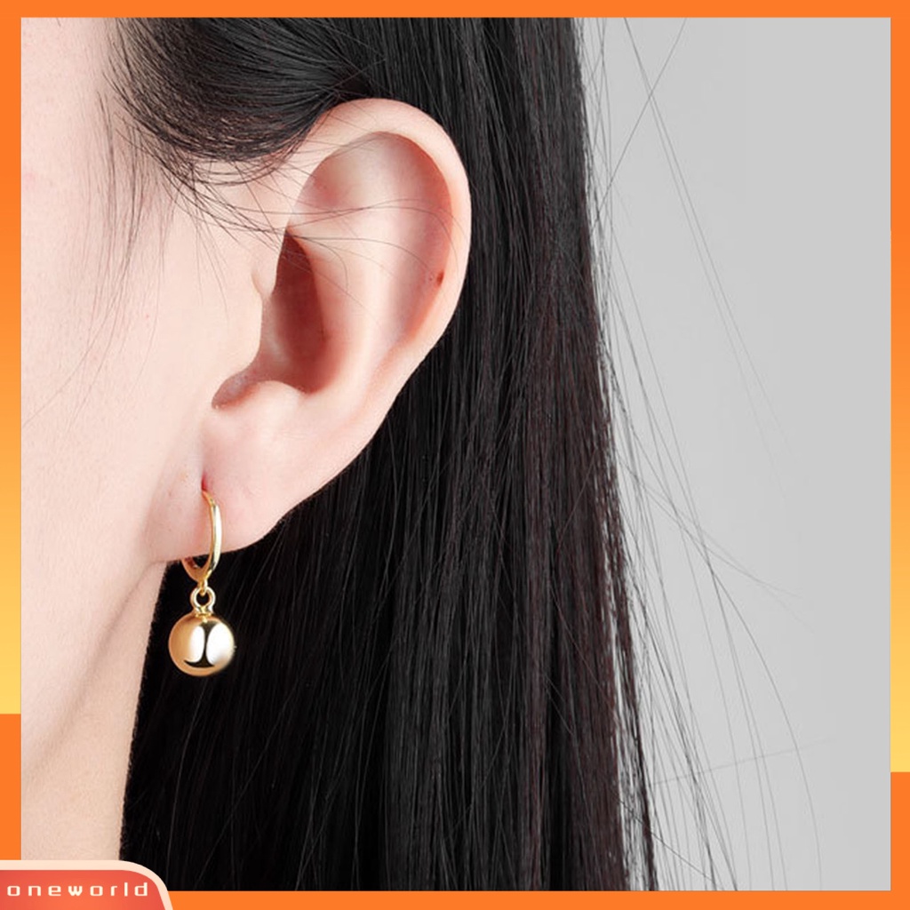 [WOD] 1pasang Wanita Hoop Earrings Warna Solid Pendek Ringan Bola Liontin Menjuntai Anting Hadiah Ulang Tahun