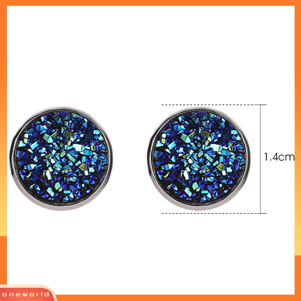 [WOD] 1pasang Ear Stud Hias Stud Telinga Berlian Imitasi Bentuk Bulat Stainless Warna-Warni Untuk Hadiah