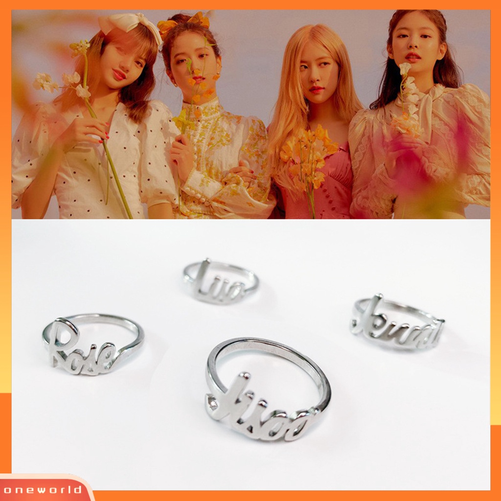 [WOD] Cincin Hitam-Pink Huruf Member Desain Idola Peripherals Alloy Cincin Jari Hias Untuk Unisex