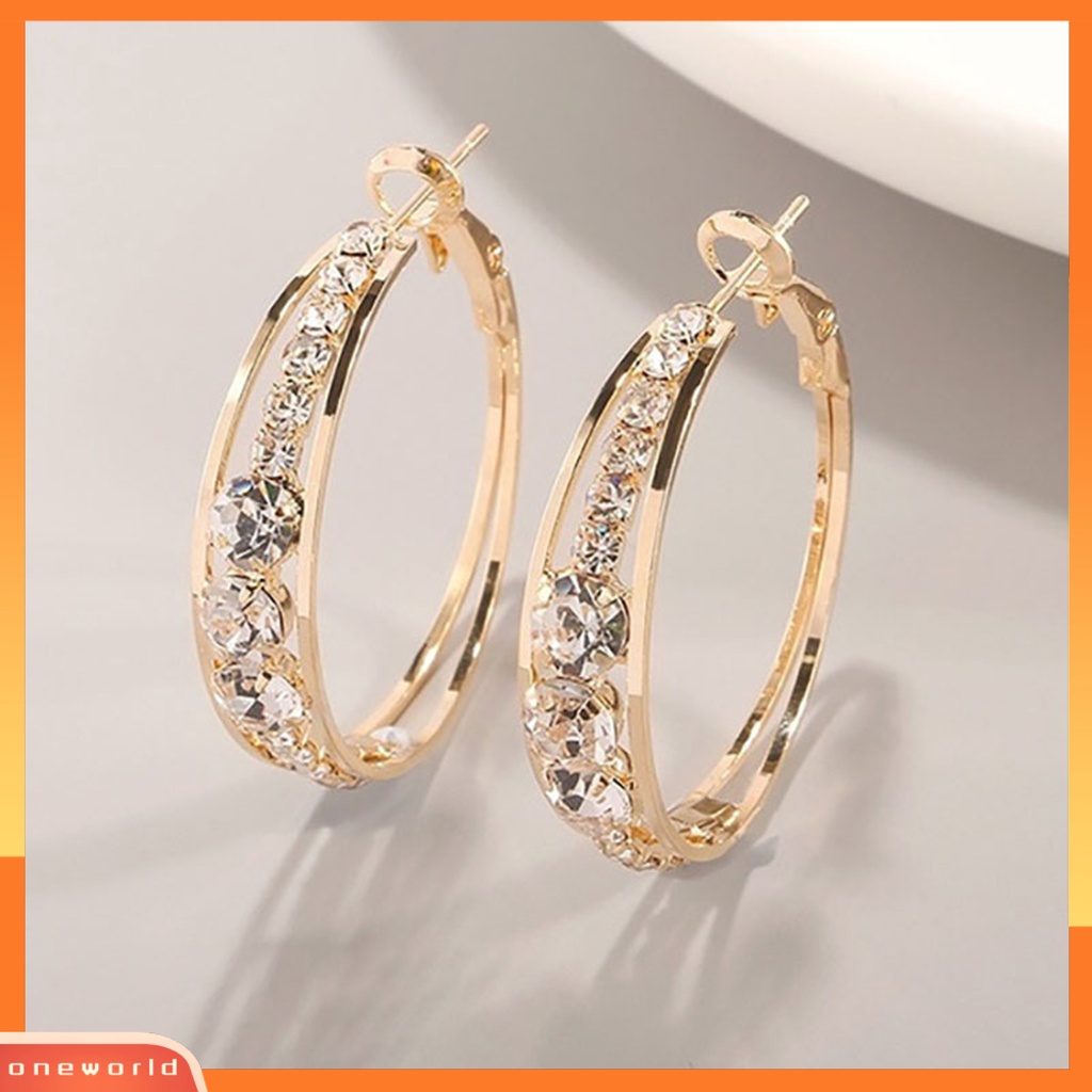 [WOD] Anting Wanita Berlian Imitasi Berkilau Menarik Hias Hoop Earrings Piercing Perhiasan Untuk Pesta