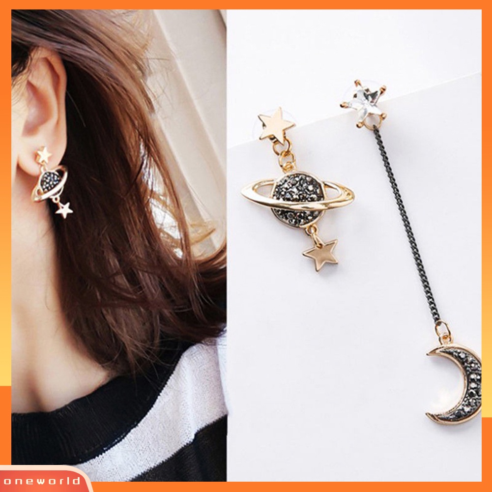 [WOD] Fashion Charming Star Moon Asimetris Alloy Wanita Anting Panjang Perhiasan Hadiah