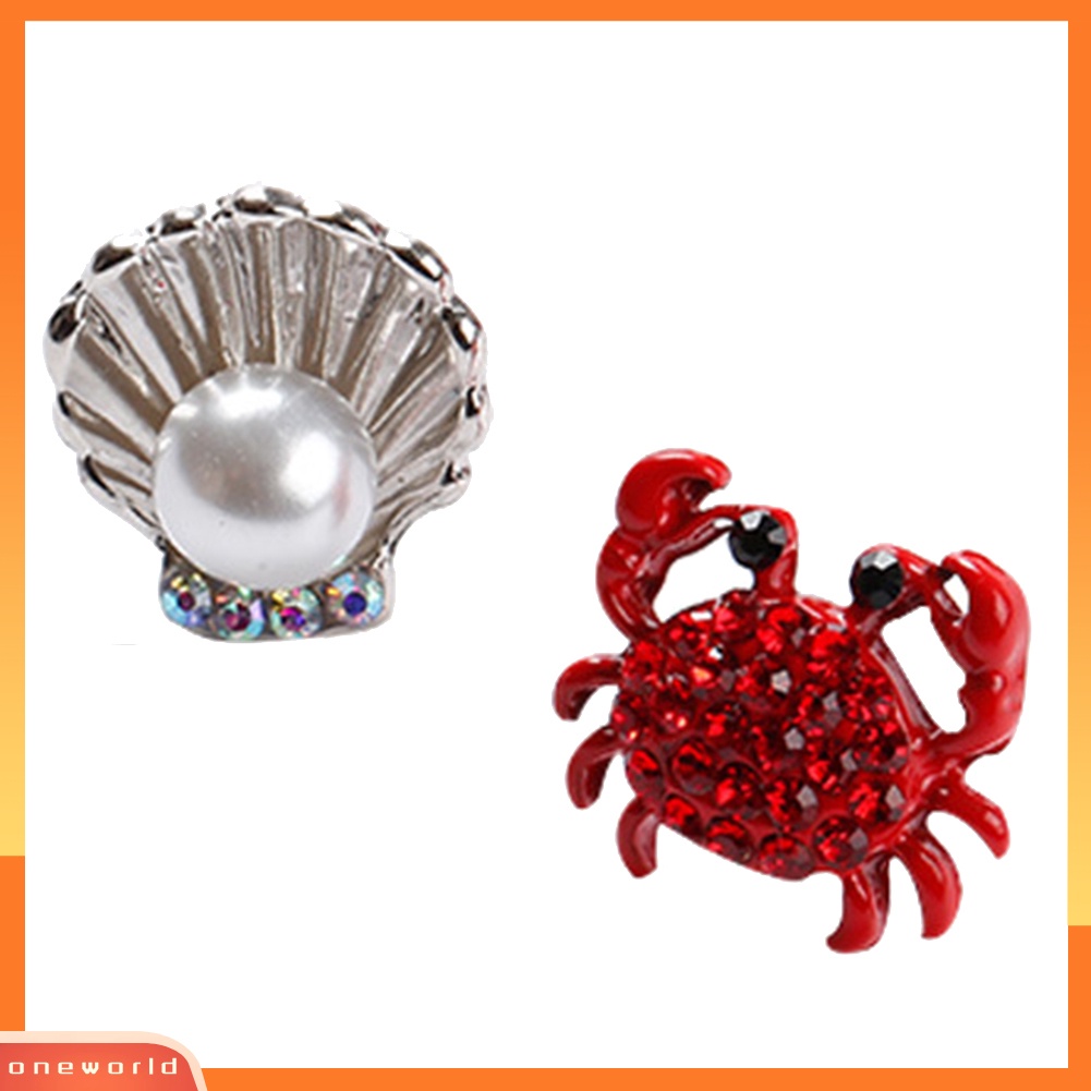 [WOD] Kepiting Lucu Faux Pearl Shell Berlian Imitasi Hias Asimetris Wanita Stud Earrings