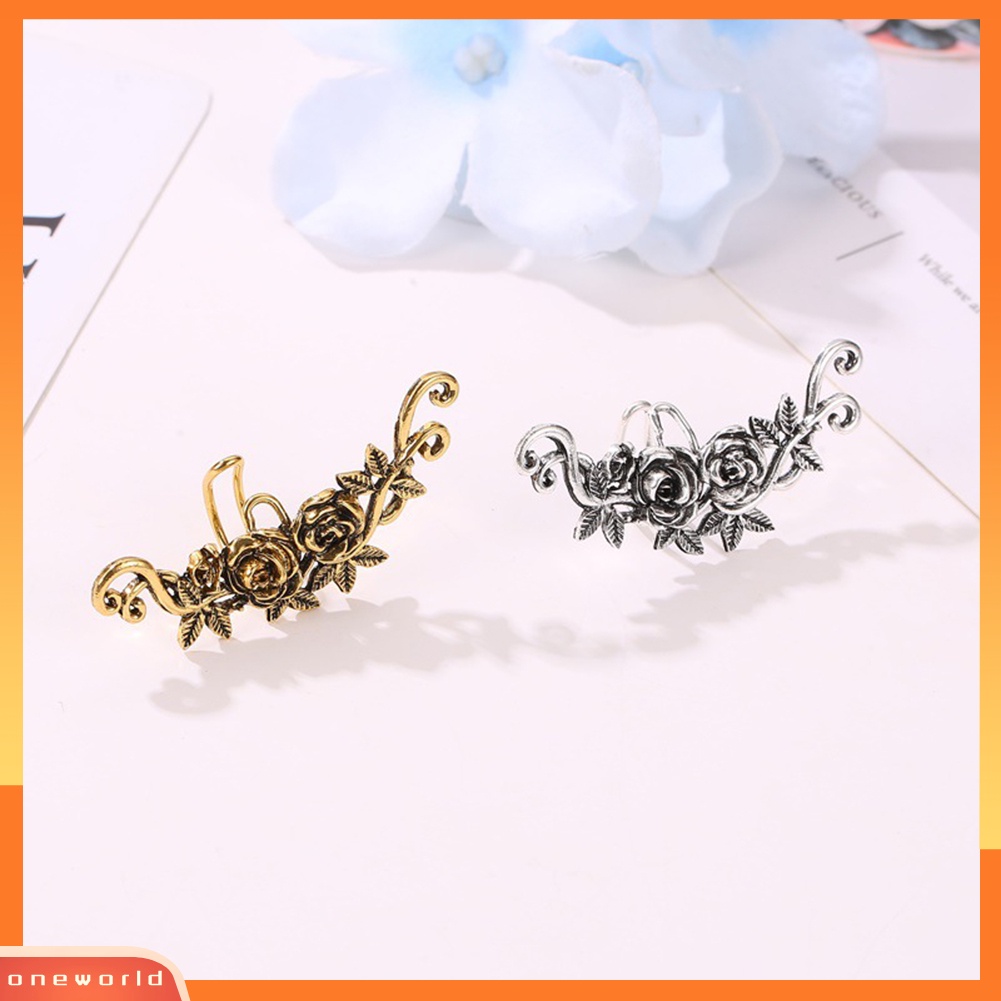 [WOD] 1pc Wanita Ukir Bunga Mawar Manset Telinga Klip On Anting Tanpa Tindik Helix Perhiasan