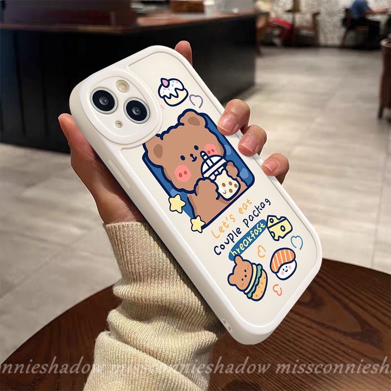 Untuk Realme C53 C35 C30 C31 C15 C25Y C12 C20A C21 C17 C20 C21Y C11 GT 5 C55 C25s C25 C3 C17 9i 10 6 8 5i 8i 5 6i 7i 8Pro Kue Teh Susu Kelinci Beruang Kartun Lucu Sarung Couple Lembut