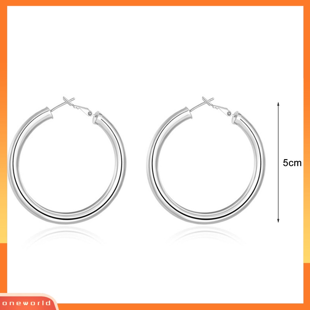 [WOD] Wanita Anting Hoop Warna Solid Stainless Vintage Permukaan Halus Anting Hoop Aksesori Perempuan