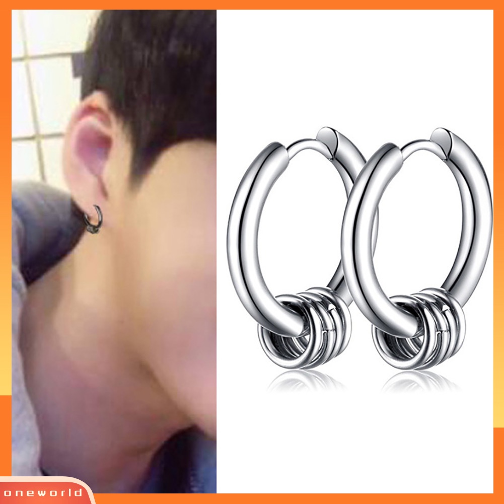 [WOD] Fashion Unisex Lingkaran Hip-Hop Baja Huggie Anting Pesta Club Perhiasan Hadiah