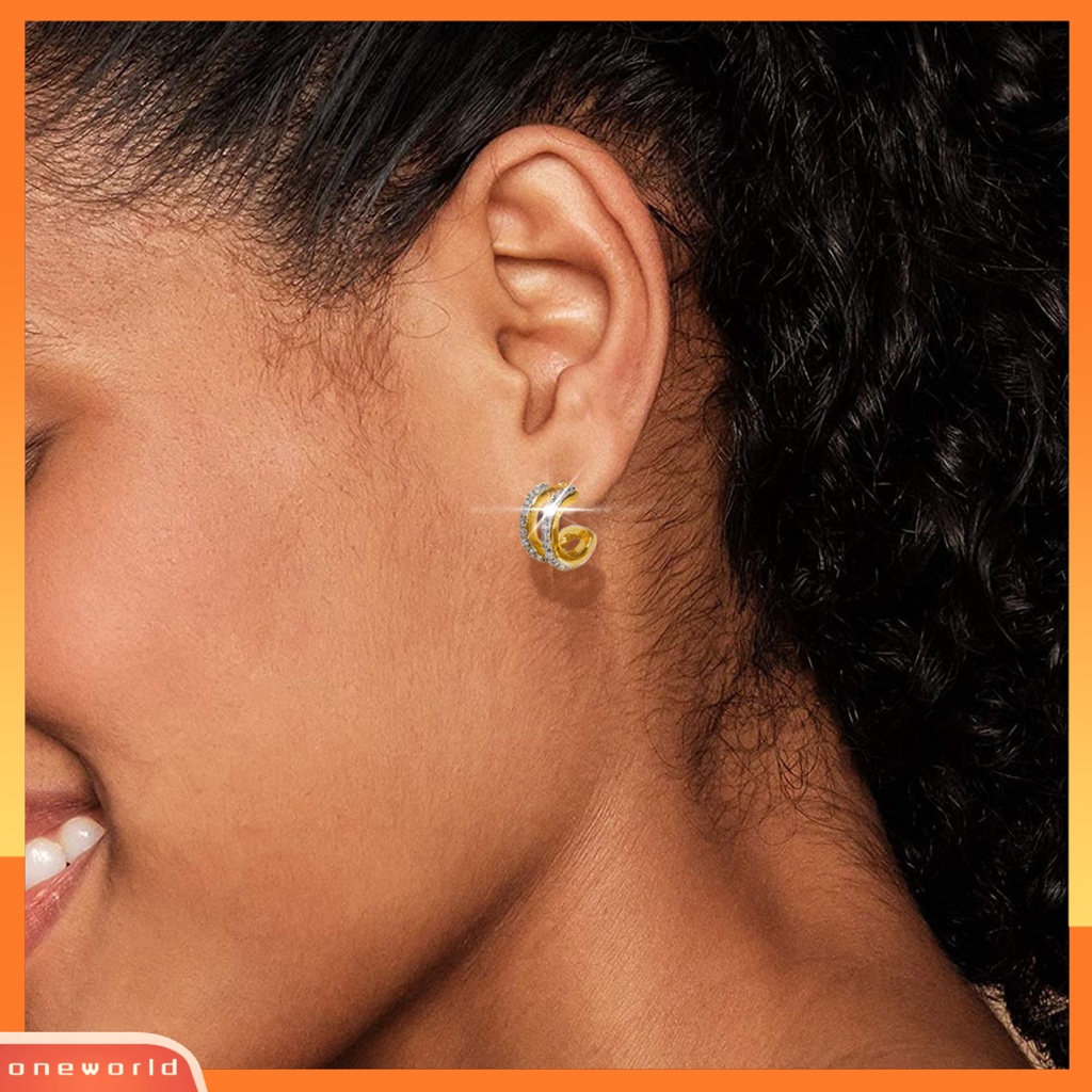 [WOD] 2pcs Berlian Imitasi Pejantan Telinga Dengan Penyumbat Telinga Tindik Indah All-Match Menawan Shiny Double Layer Women Earrings Untuk Kehidupan Sehari-Hari