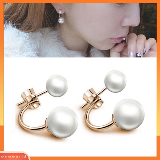 [WOD] 1pasang Fashion Wanita Double Faux Pearls Ear Studs Indah Hoop Earrings Jewelry