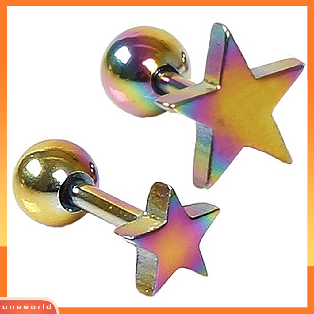 [WOD] 1pasang Charm Perhiasan Anting Stud Telinga Bahan Alloy Motif Pentagram Untuk Pesta